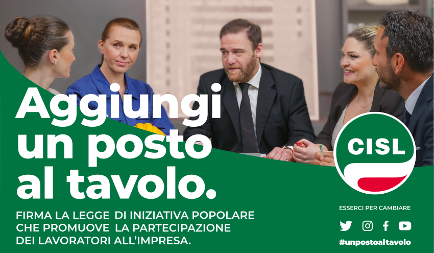 Aggiungi un posto al tavolo. Firma la legge di iniziativa popolare che promuove la partecipazione dei lavoratori all'impresa